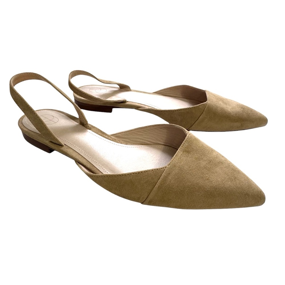Porte & Paire Suede Slingback Flats Pointy Toe